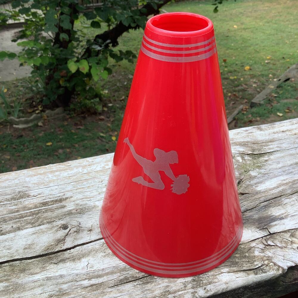 7" Red Plastic Megaphone Silver Cheerleader Silhouette Cheer Squad Spirit Props